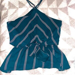 Teal Striped Halter Top